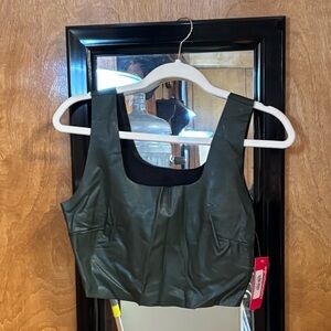Commando Faux Leather Crop Top Dark Green Size Large NWT